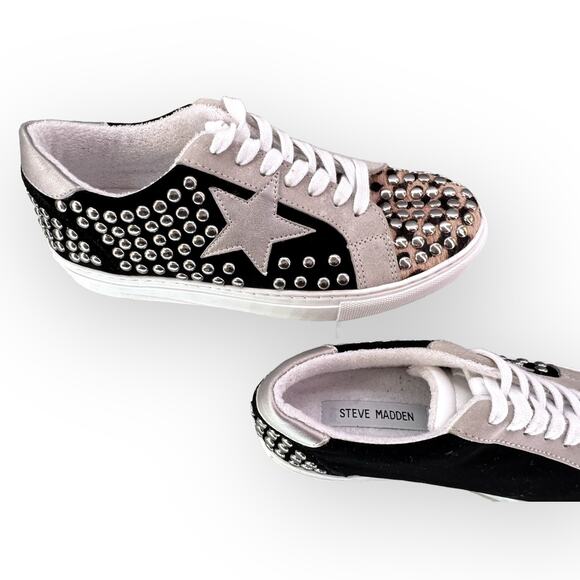 Steve Madden Turner Studded Star Sneaker | Leopard Print Calf Hair | Ladies 7.5 - Picture 7 of 9